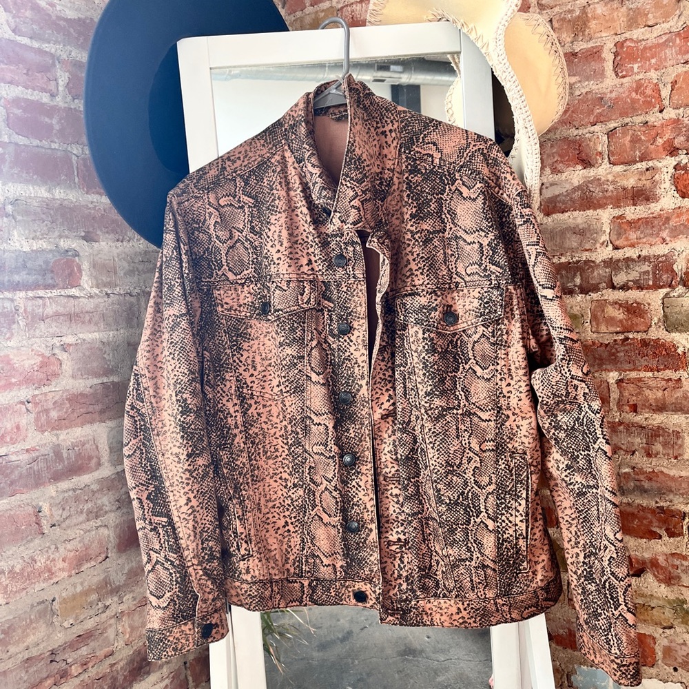 Free People Snake Print Jean Jacket